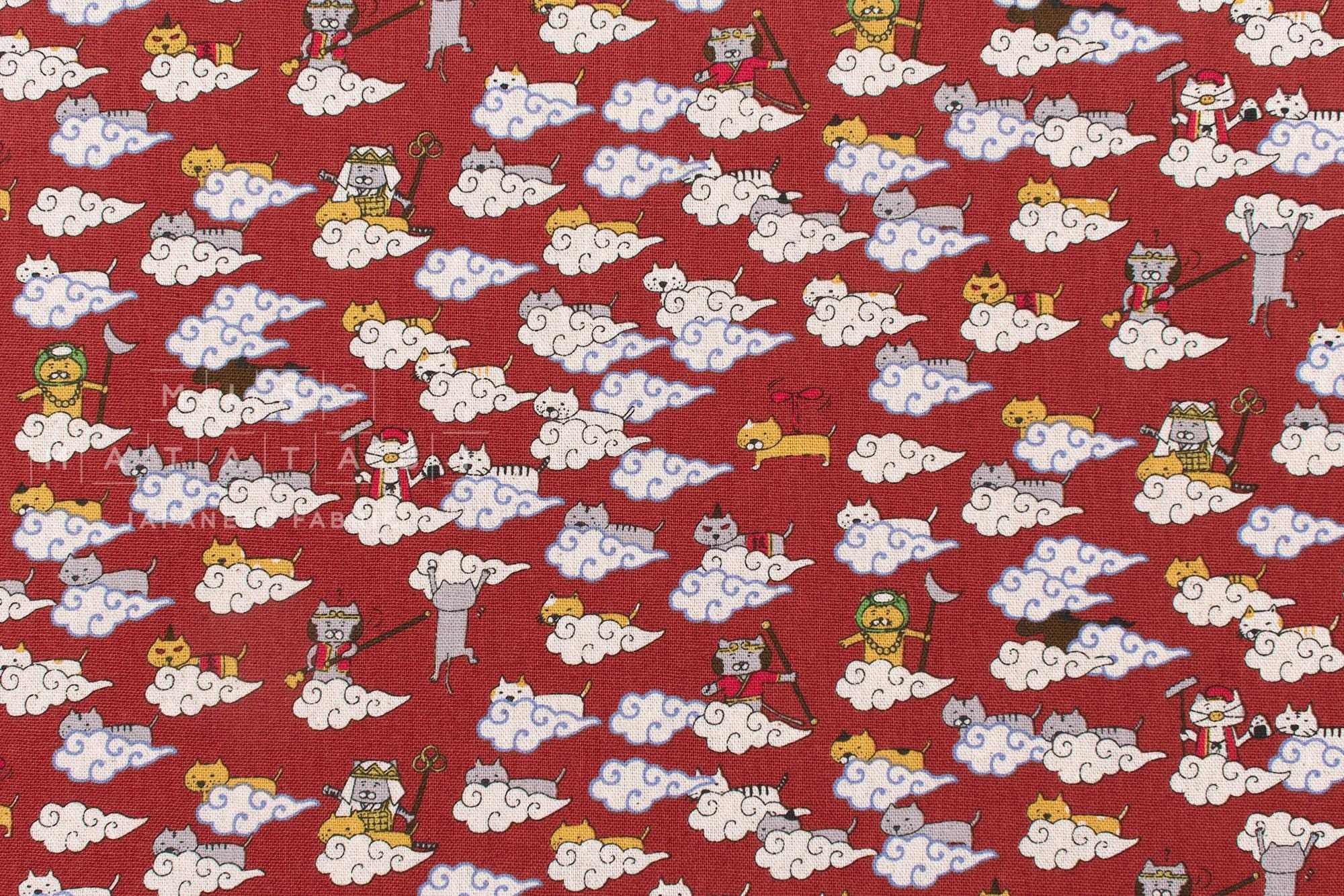Japanese Fabric Monkey Magic Cats - B red - 50cm