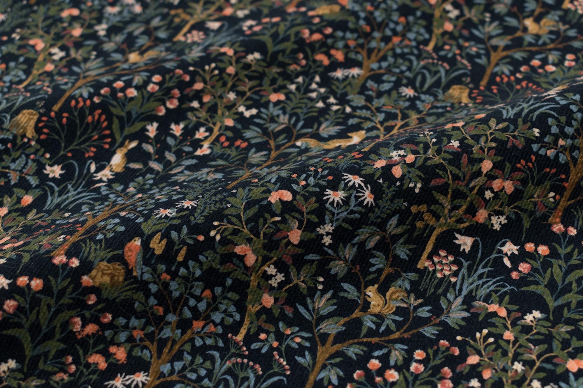 Japanese Fabric Corduroy Into the Woods - D navy blue - 50cm