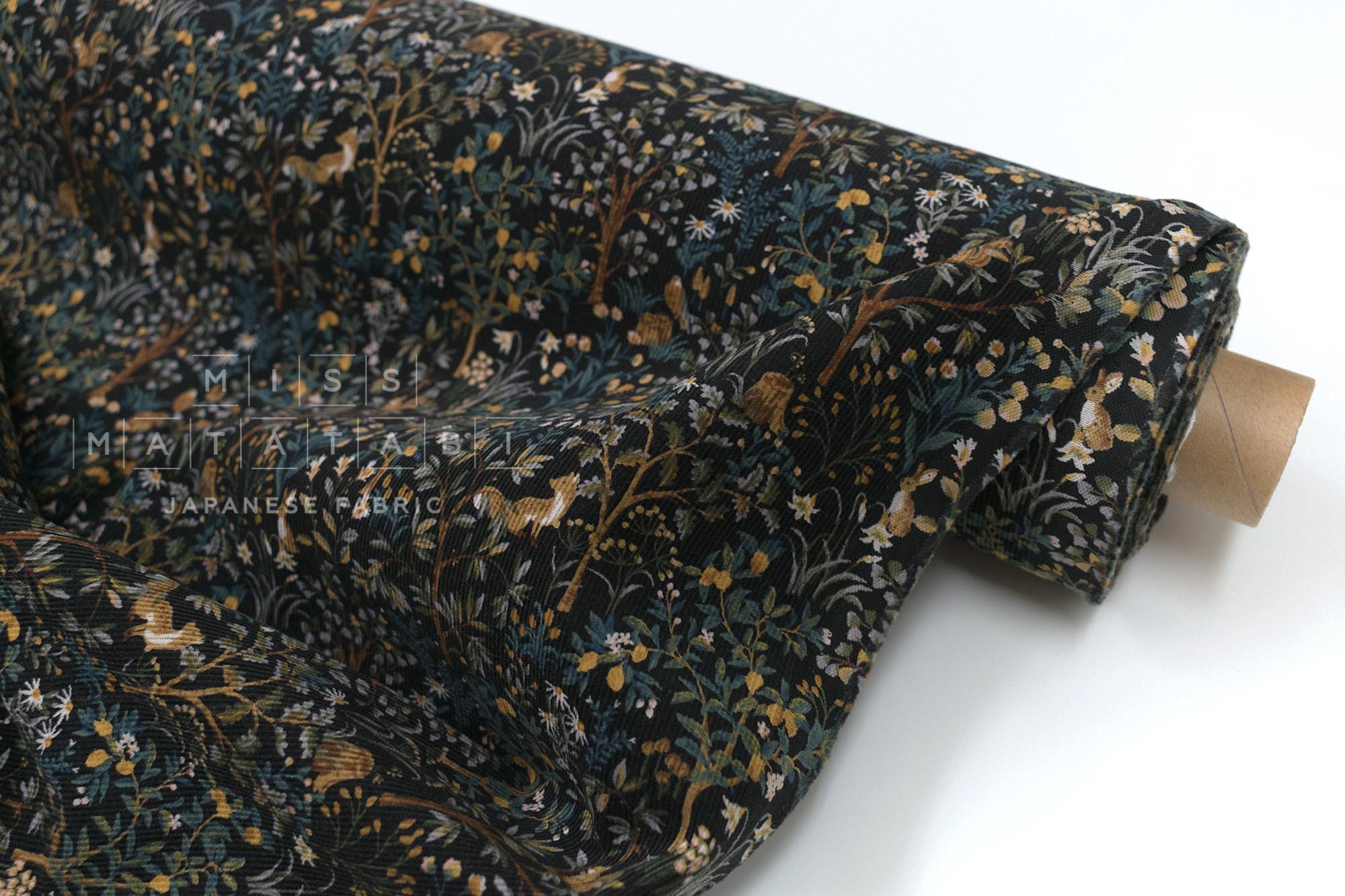 Japanese Fabric Corduroy Into the Woods - E black - 50cm