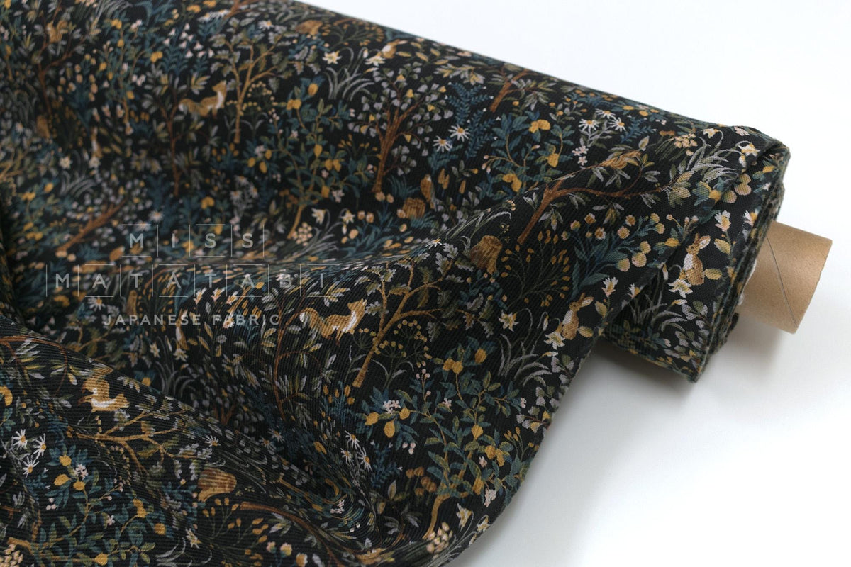 Japanese Fabric Corduroy Into the Woods - E black - 50cm