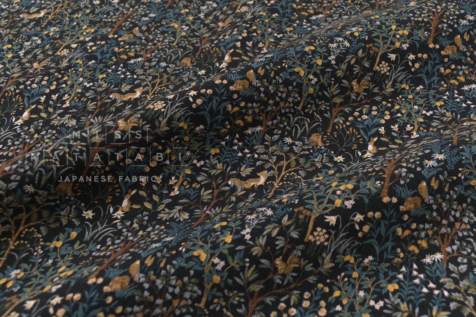 Japanese Fabric Corduroy Into the Woods - E black - 50cm