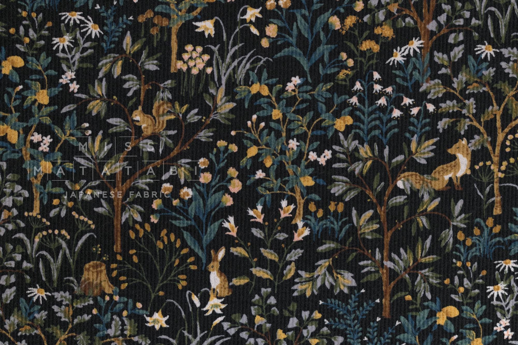 Japanese Fabric Corduroy Into the Woods - E black - 50cm