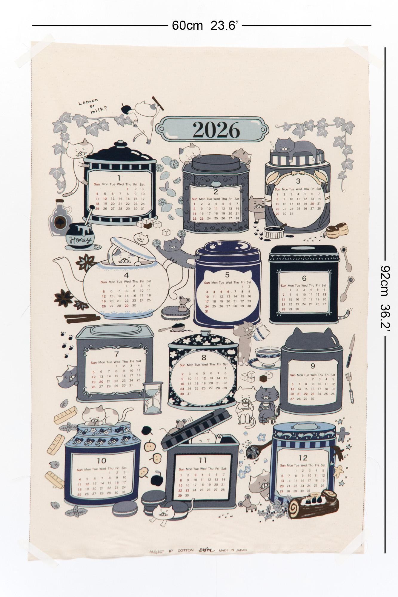 Japanese Fabric 2026 Calendar - panel