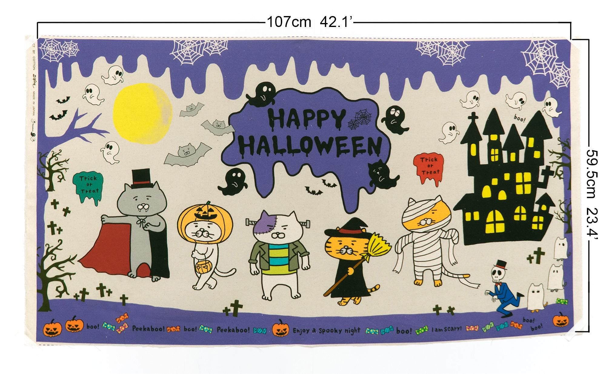 Japanese Fabric Halloween Cats - panel