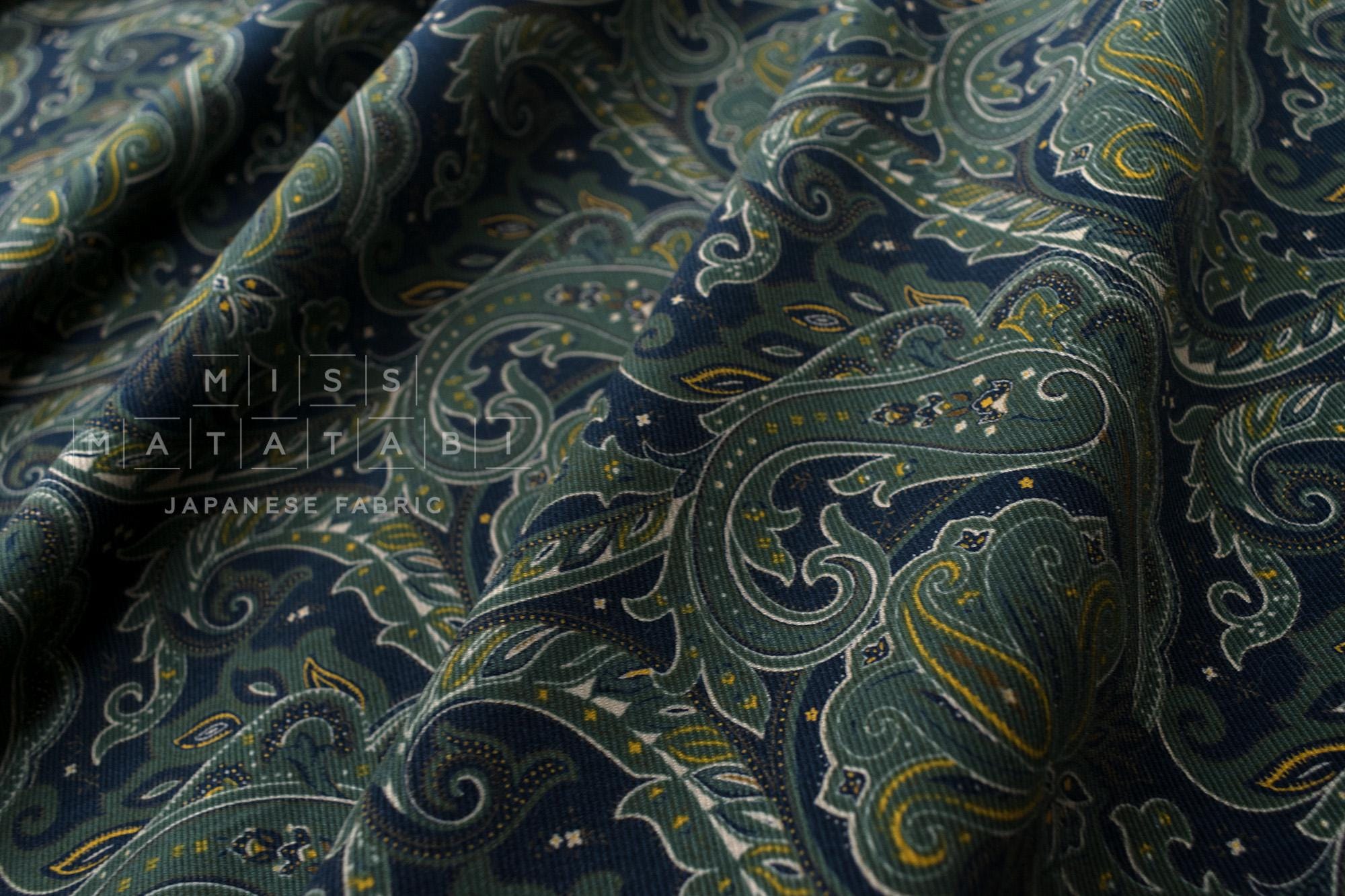 Japanese Fabric Corduroy Paisley - D navy - 50cm