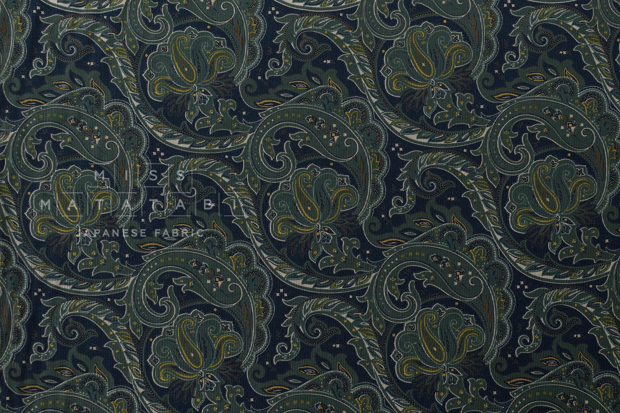 Japanese Fabric Corduroy Paisley - D navy - 50cm