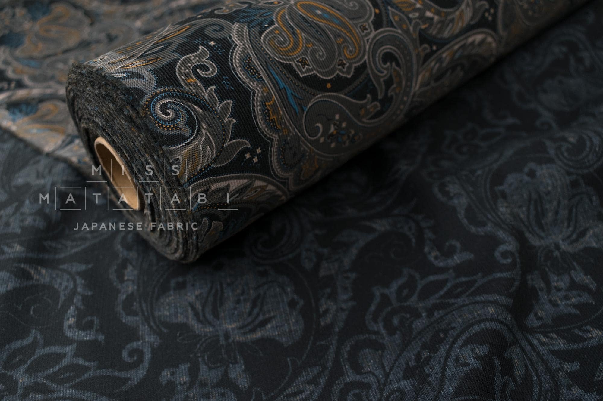 Japanese Fabric Corduroy Paisley - E black - 50cm