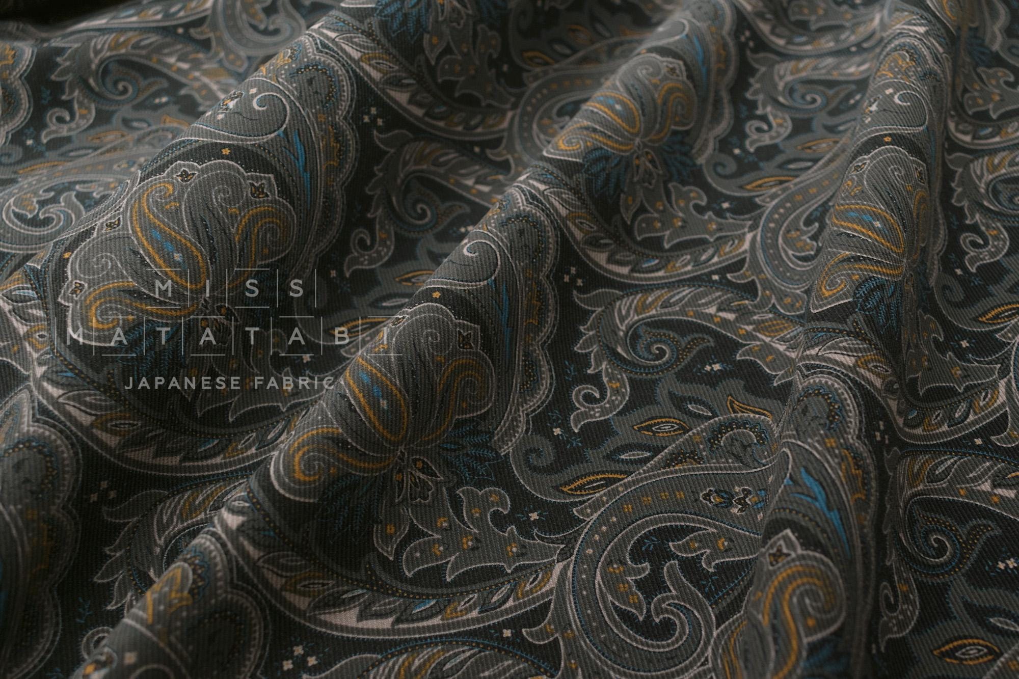 Japanese Fabric Corduroy Paisley - E black - 50cm
