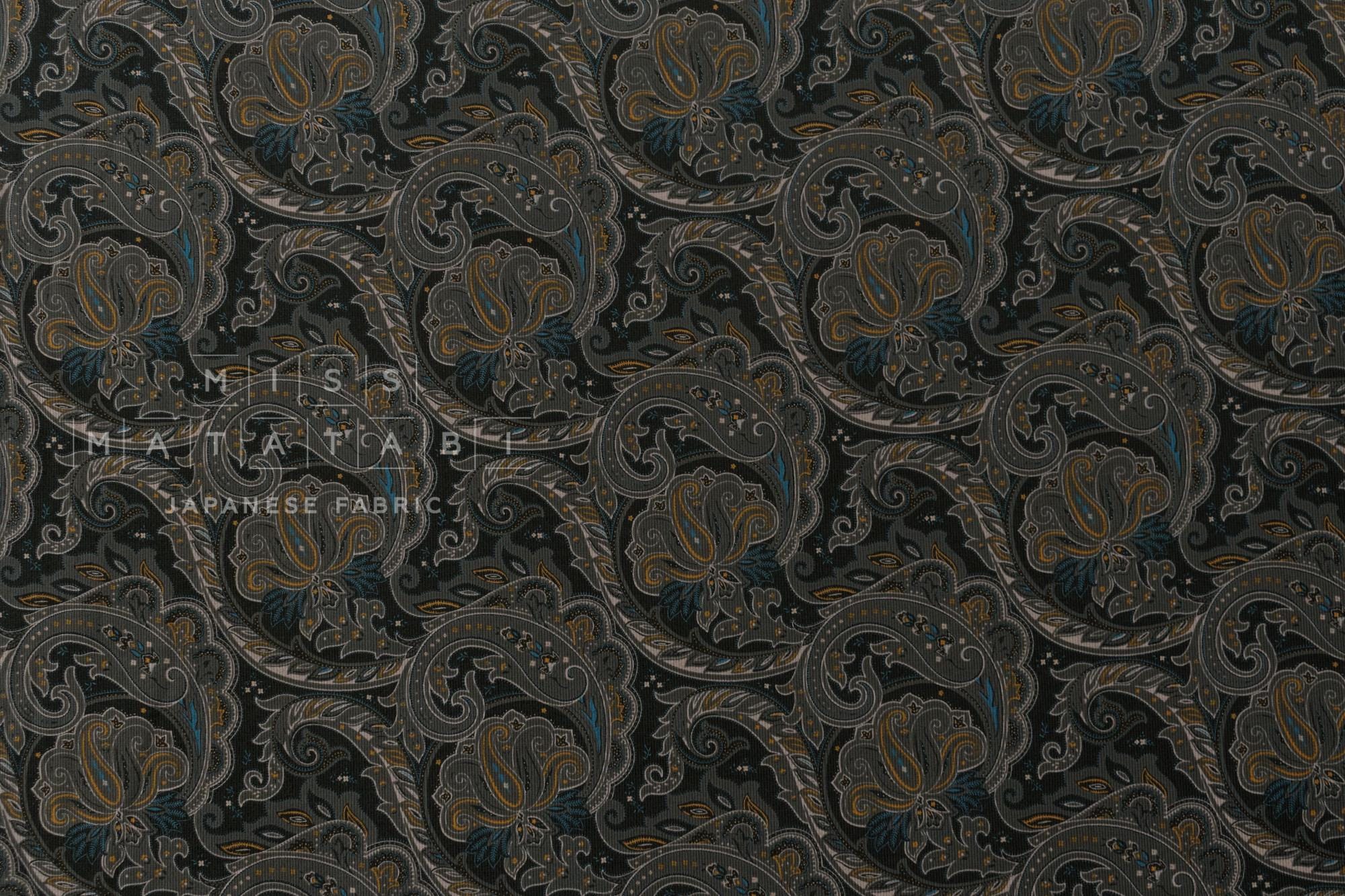 Japanese Fabric Corduroy Paisley - E black - 50cm
