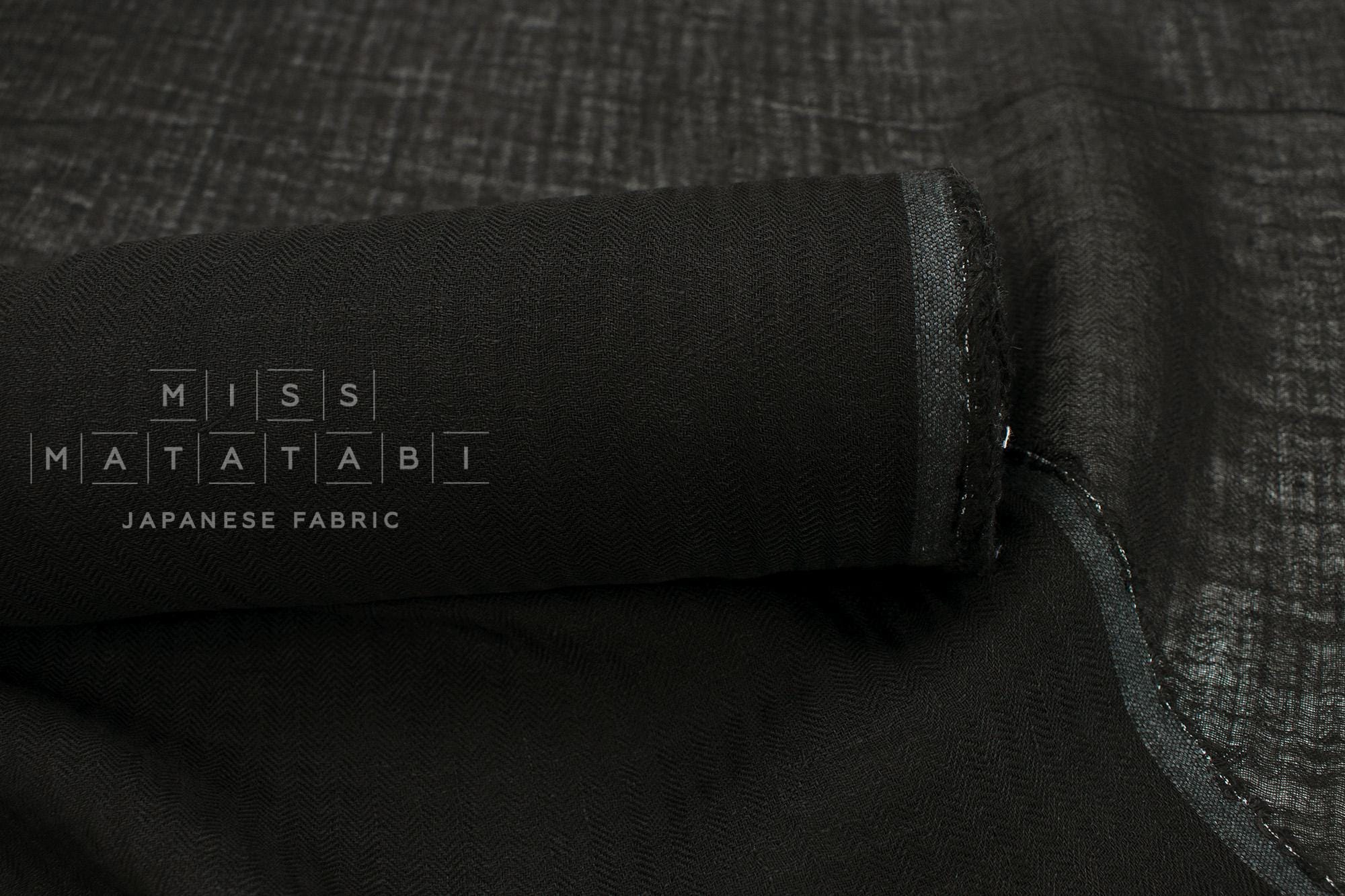 DEADSTOCK Japanese Fabric Washed Herringbone Linen Voile - black - 50cm