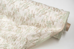Japanese Fabric Embroidered Cotton Lawn - Julie - green, gold - 50cm