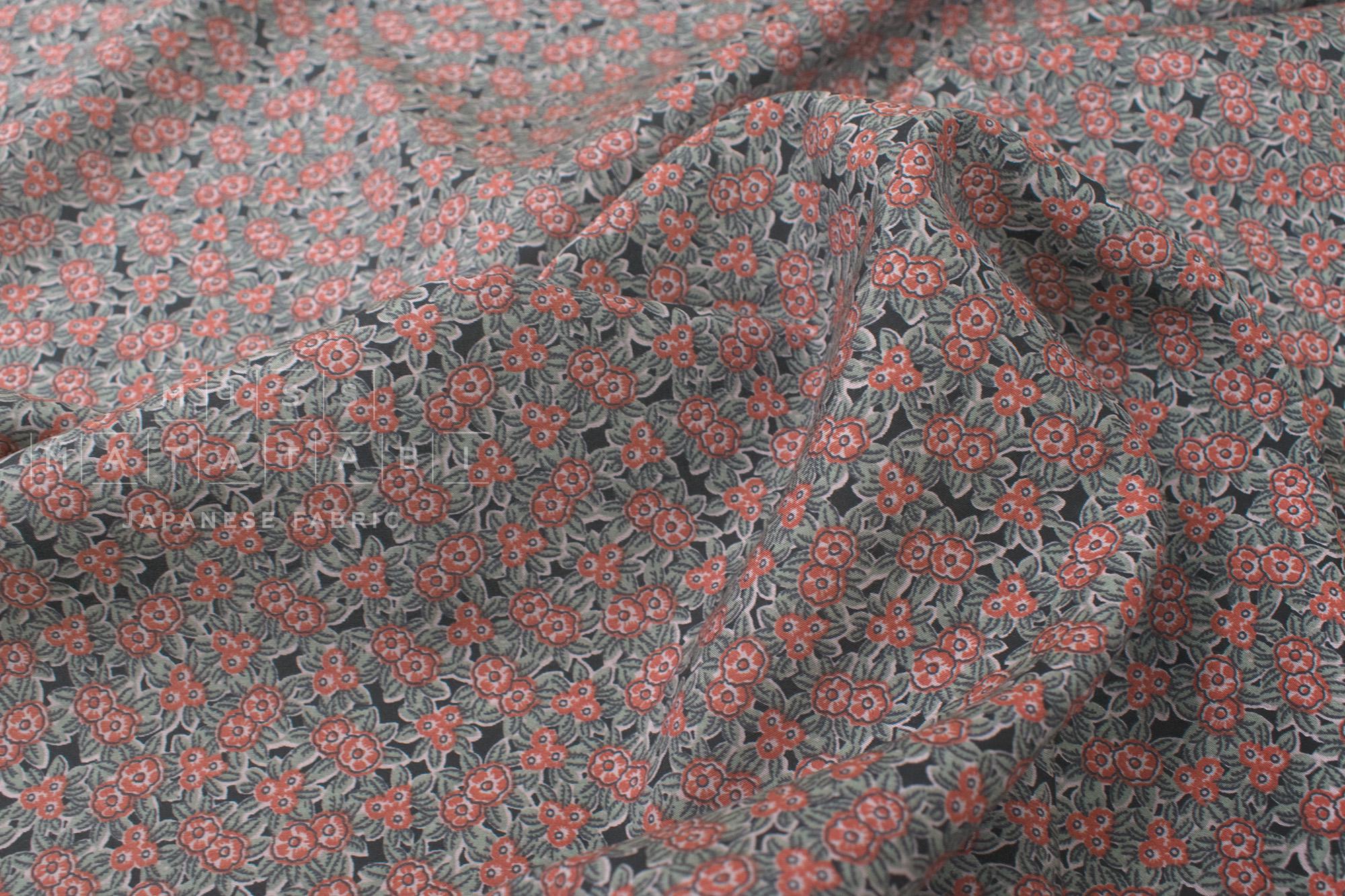 Japanese Fabric Cotton Silk Blend floral - orange - 50cm