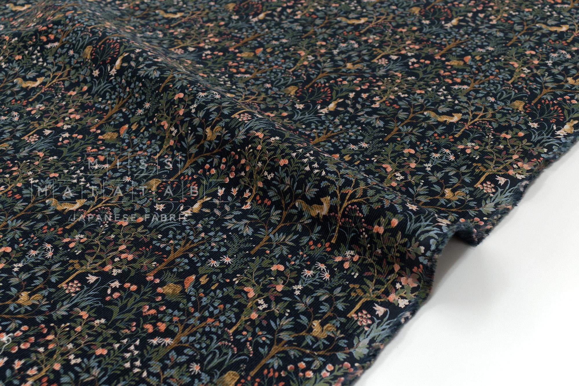 Japanese Fabric Corduroy Into the Woods - D navy blue - 50cm