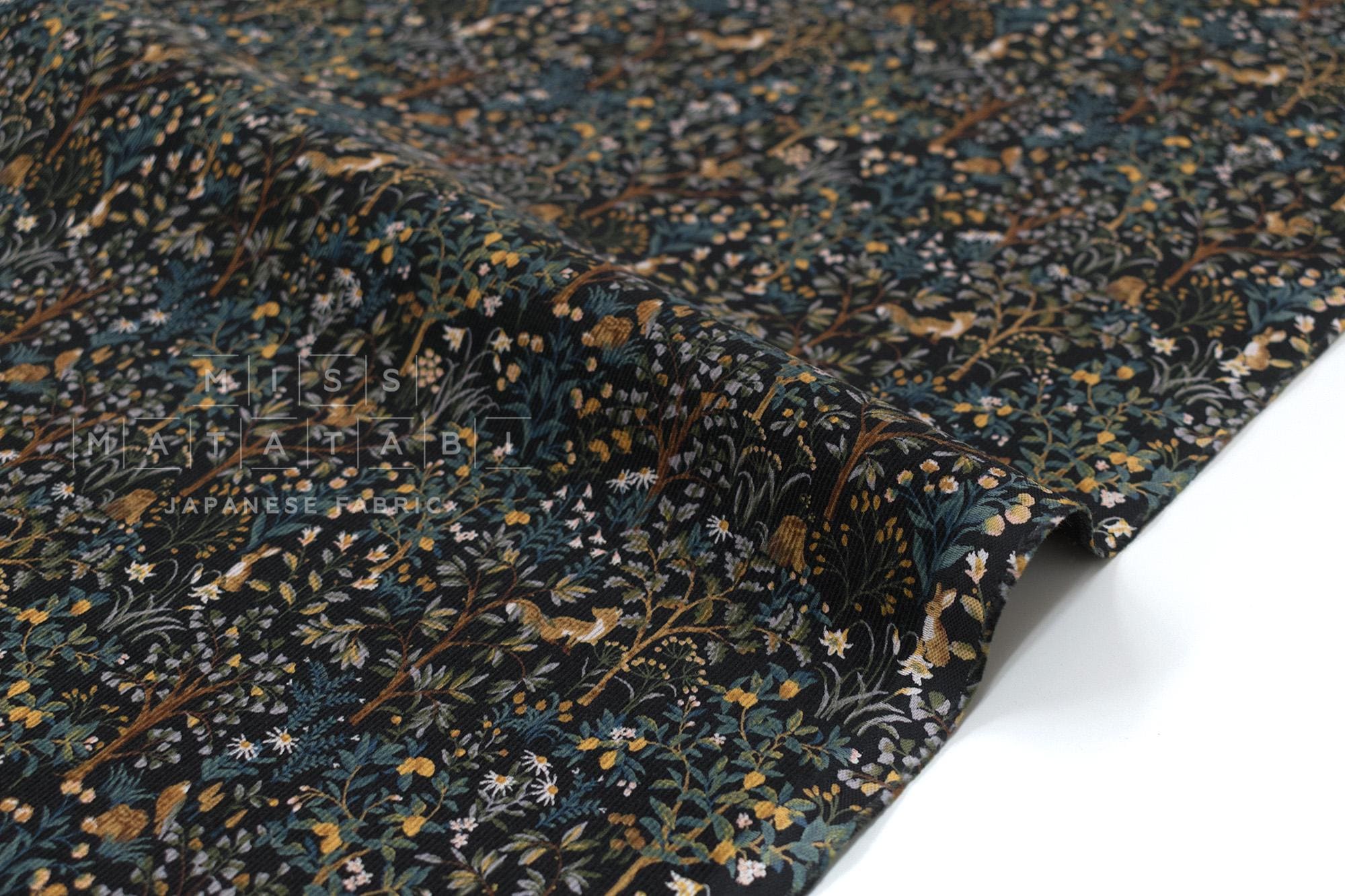Japanese Fabric Corduroy Into the Woods - E black - 50cm
