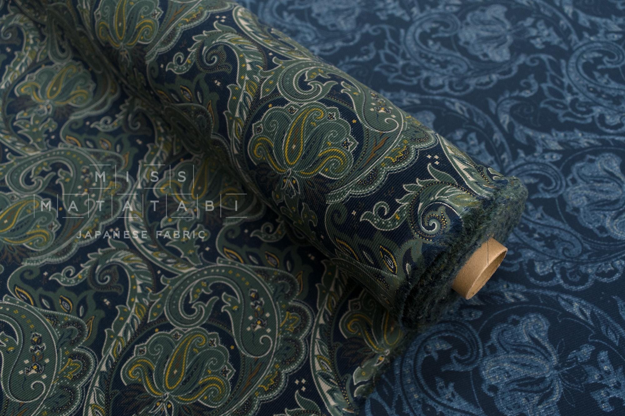 Japanese Fabric Corduroy Paisley - D navy - 50cm