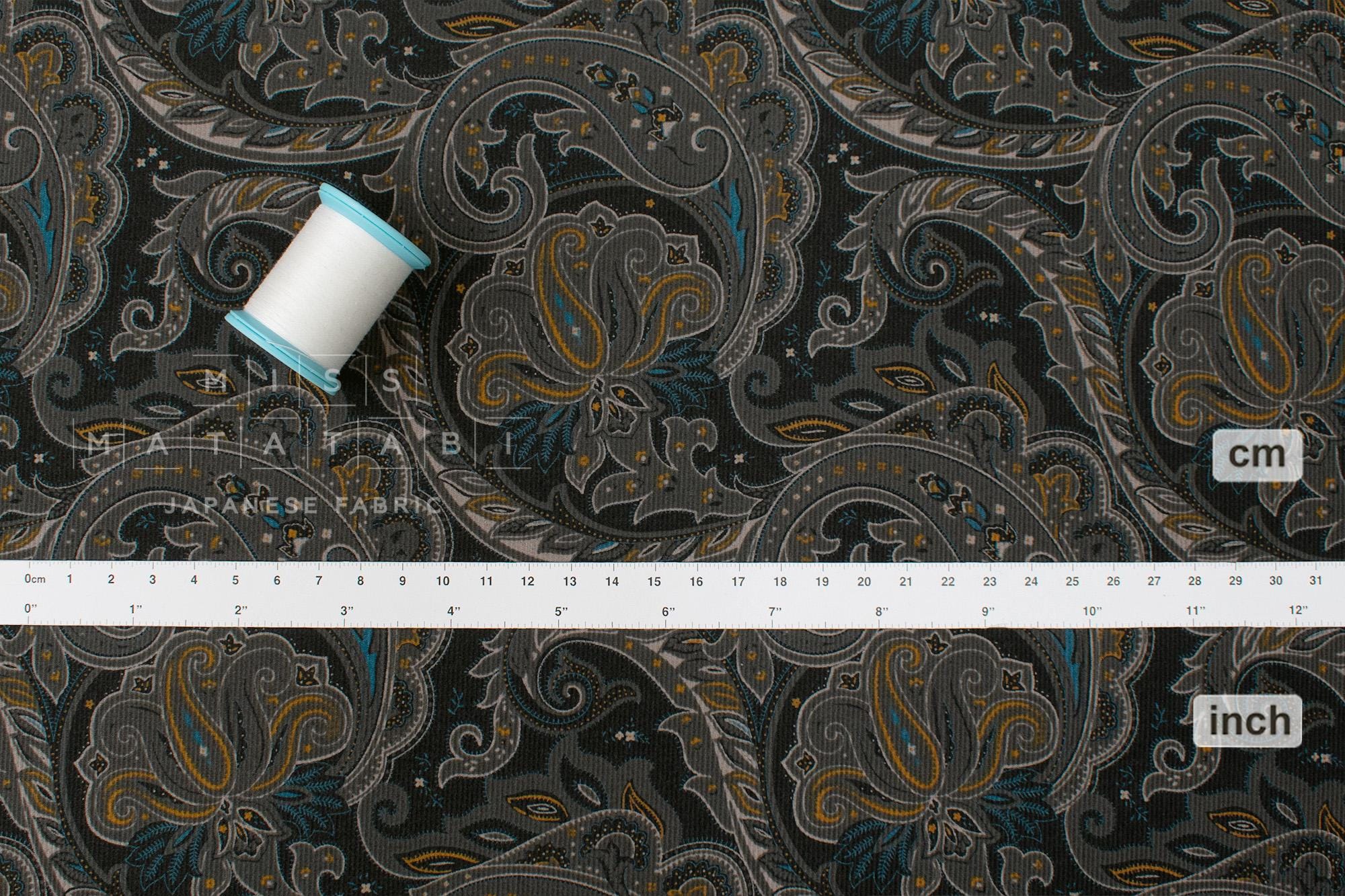 Japanese Fabric Corduroy Paisley - E black - 50cm