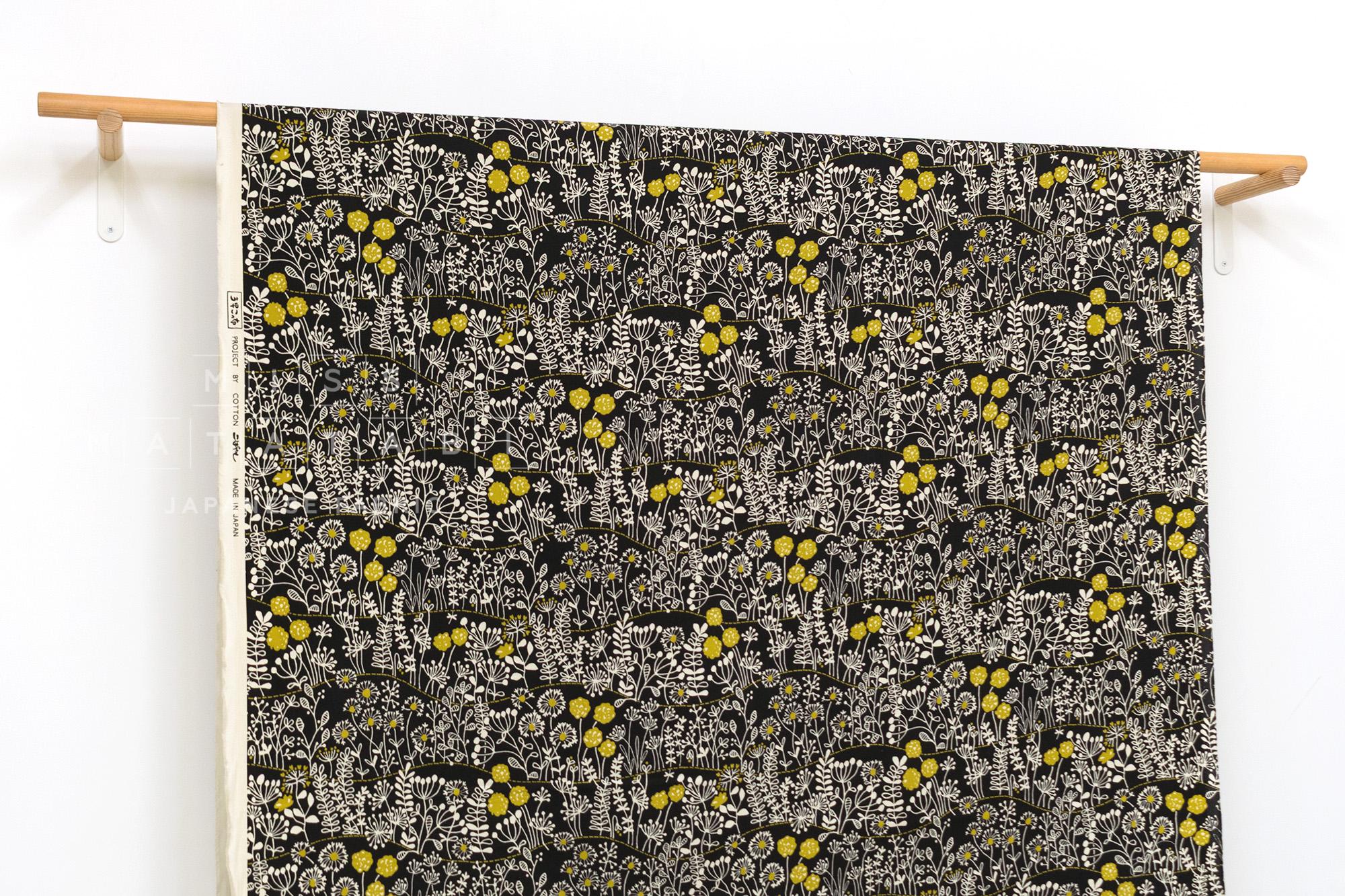 Japanese Fabric Corduroy Zasso Hana - B black - 50cm