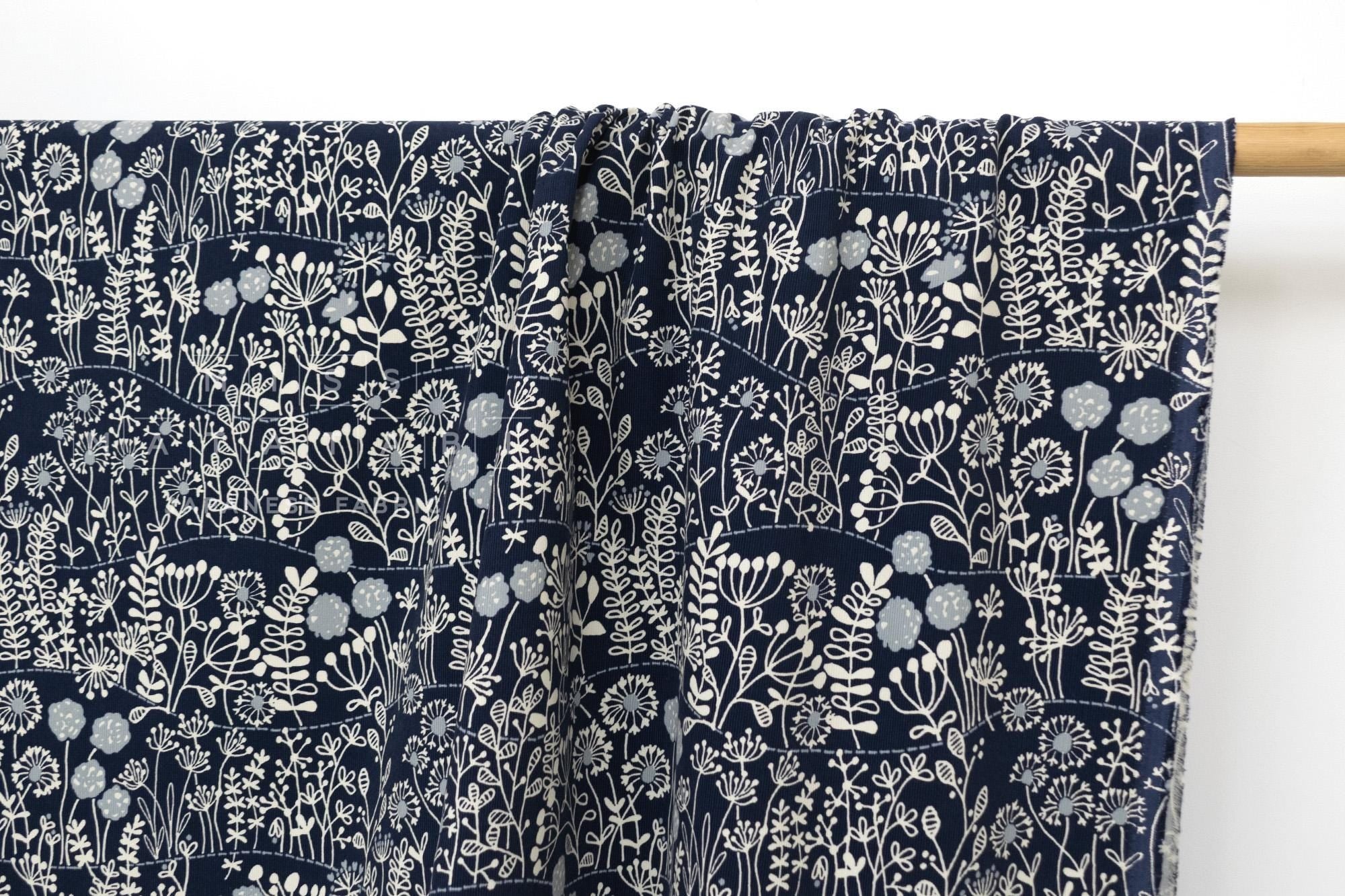 Japanese Fabric Corduroy Zasso Hana - C navy - 50cm