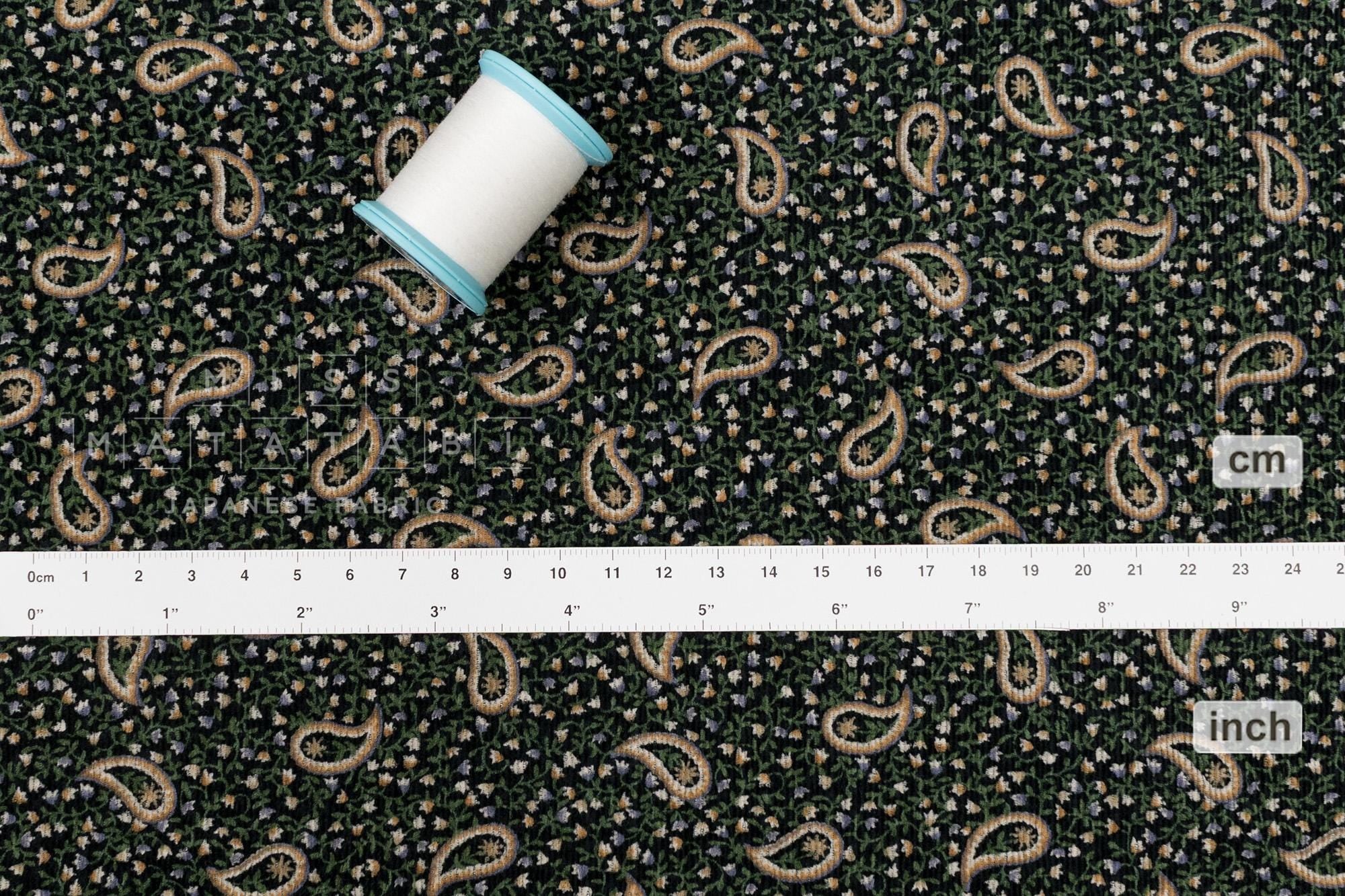 Japanese Fabric Ripple Corduroy Ditsy - black, green - 50cm