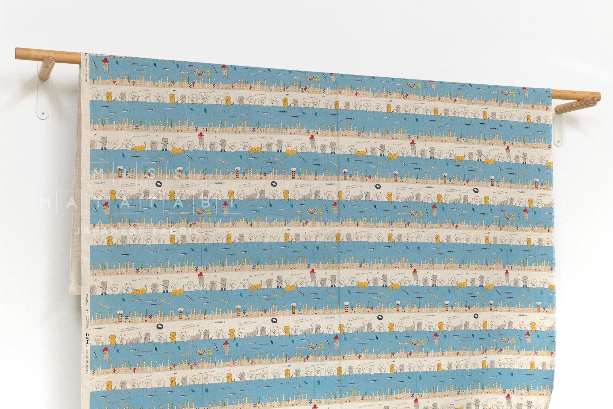 Japanese Fabric Teach a Cat to Fish - A - 50cm