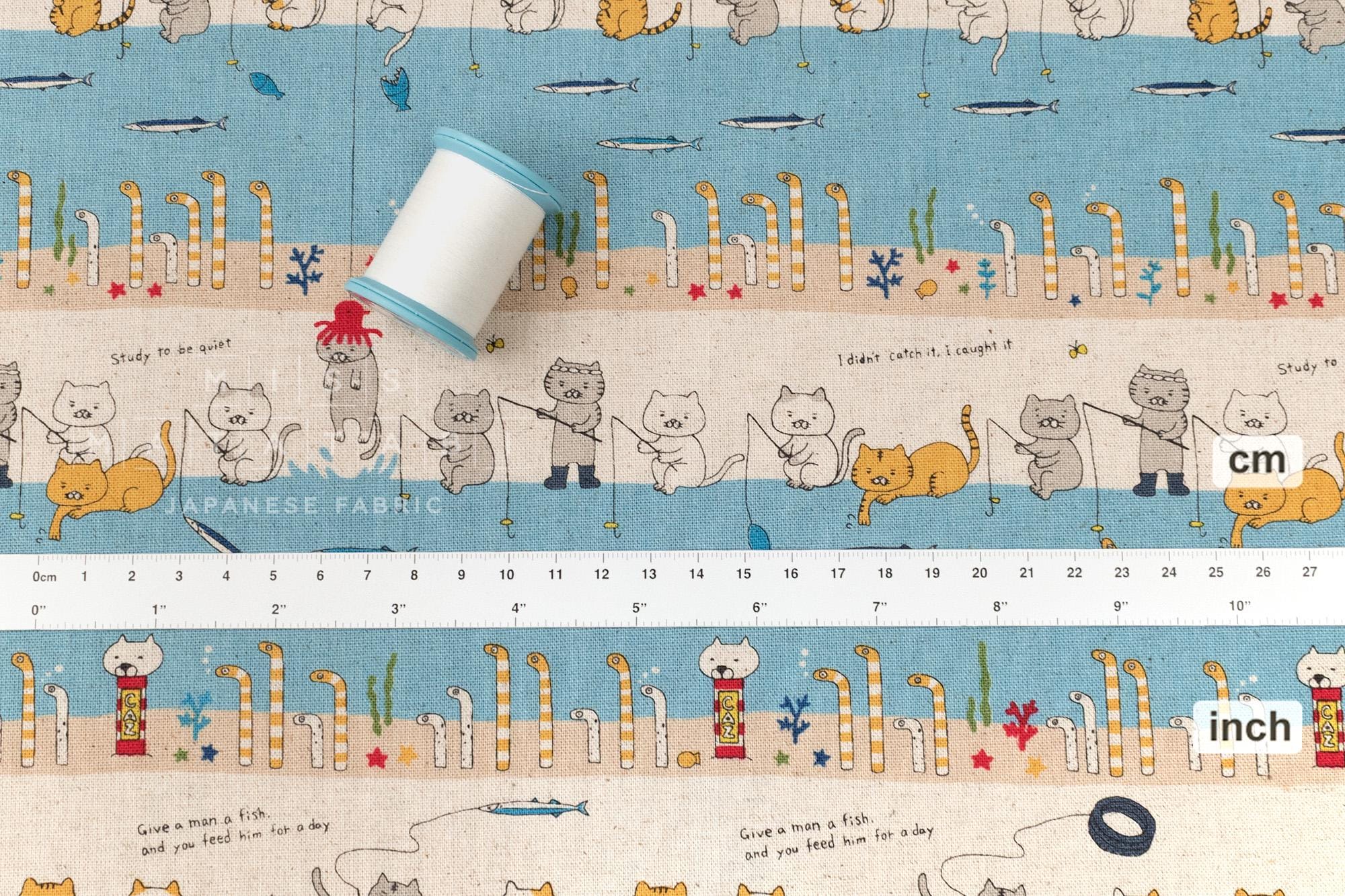Japanese Fabric Teach a Cat to Fish - A - 50cm