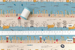 Japanese Fabric Teach a Cat to Fish - A - 50cm