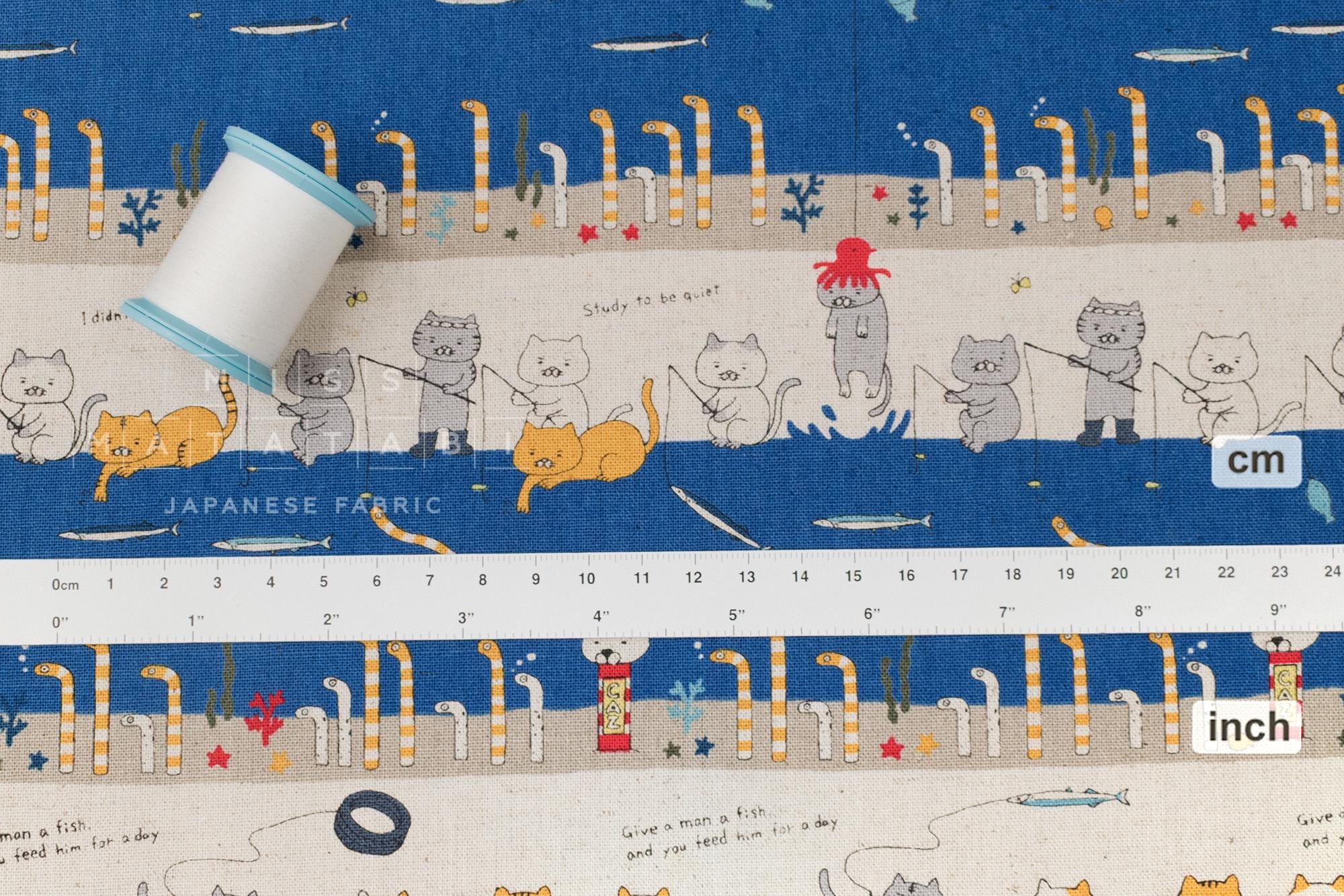 Japanese Fabric Teach a Cat to Fish - B - 50cm