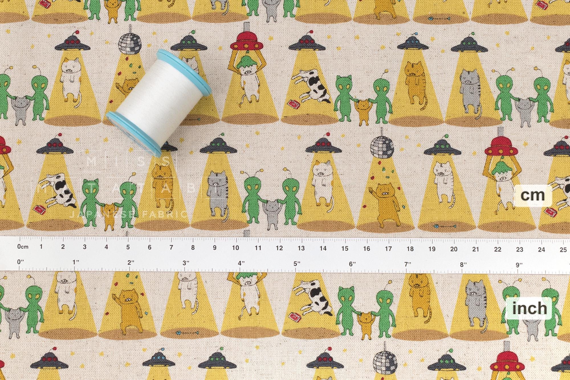 Japanese Fabric Alien Abduction Disco Cats - A - 50cm