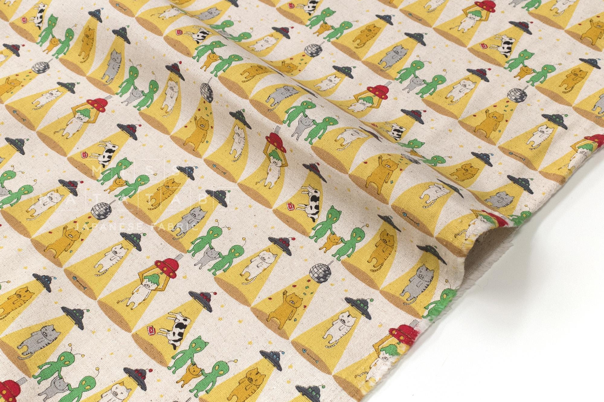 Japanese Fabric Alien Abduction Disco Cats - A - 50cm