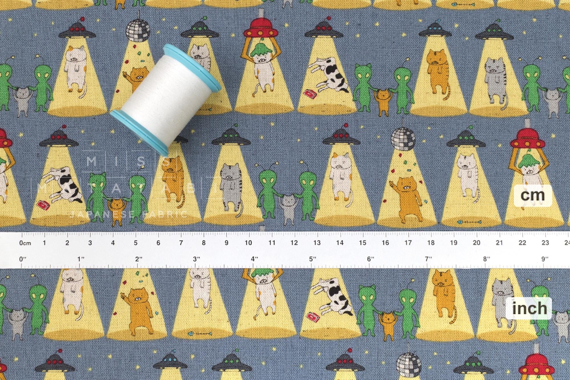Japanese Fabric Alien Abduction Disco Cats - B - 50cm