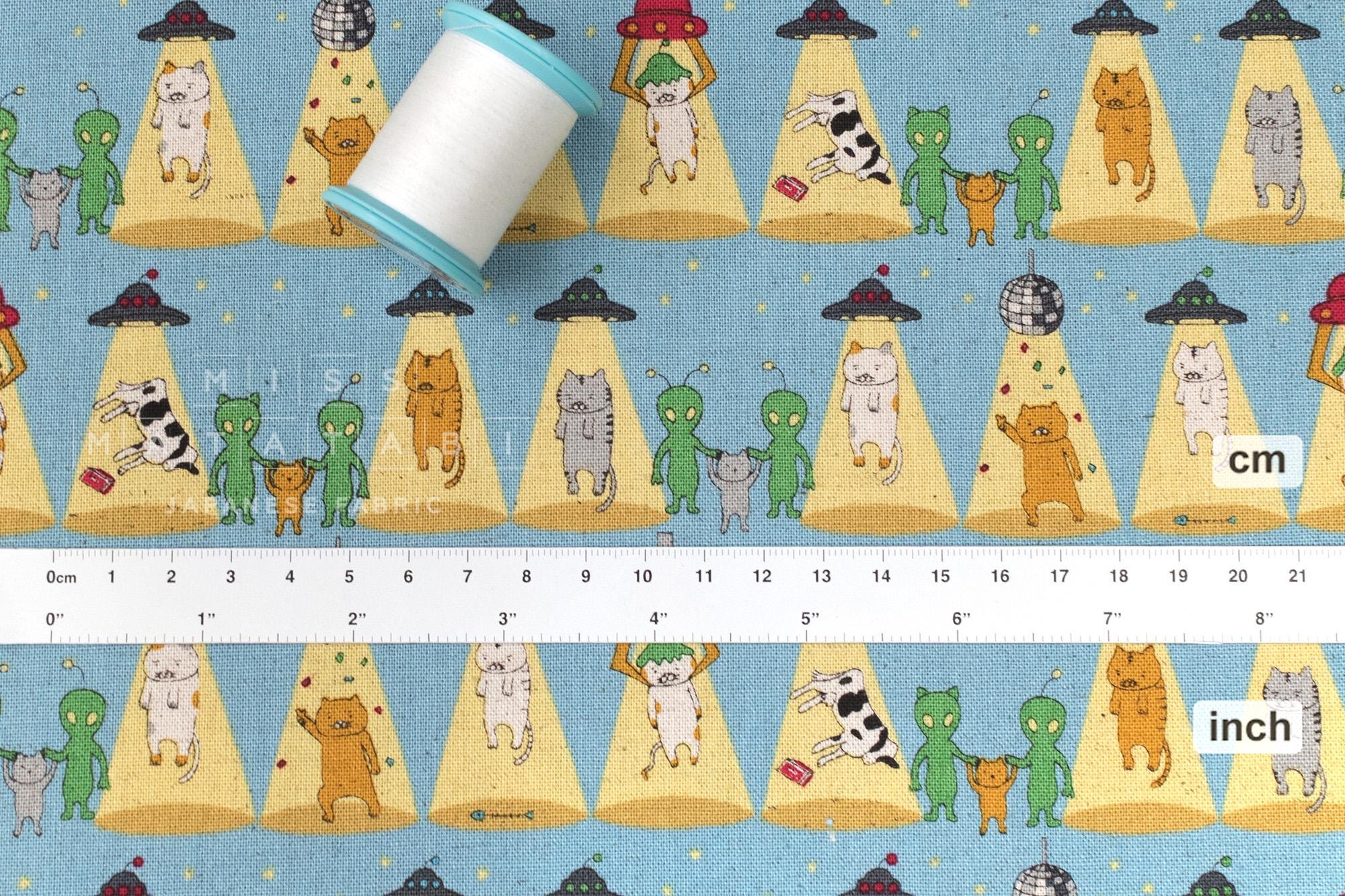 Japanese Fabric Alien Abduction Disco Cats - C - 50cm