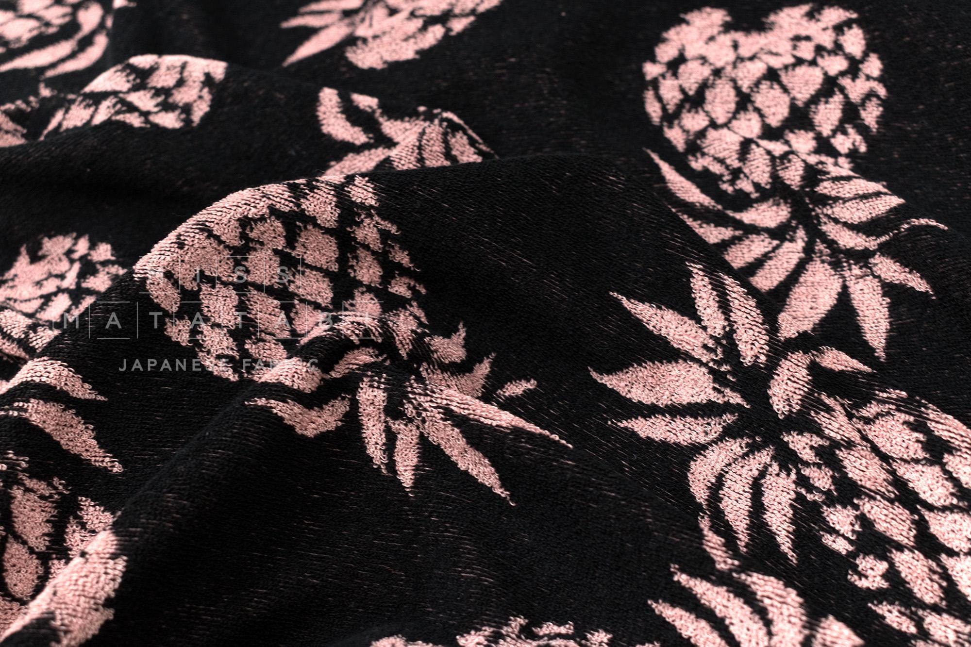 Japanese Fabric Jacquard Pile Terrycloth - black, pink - 50cm