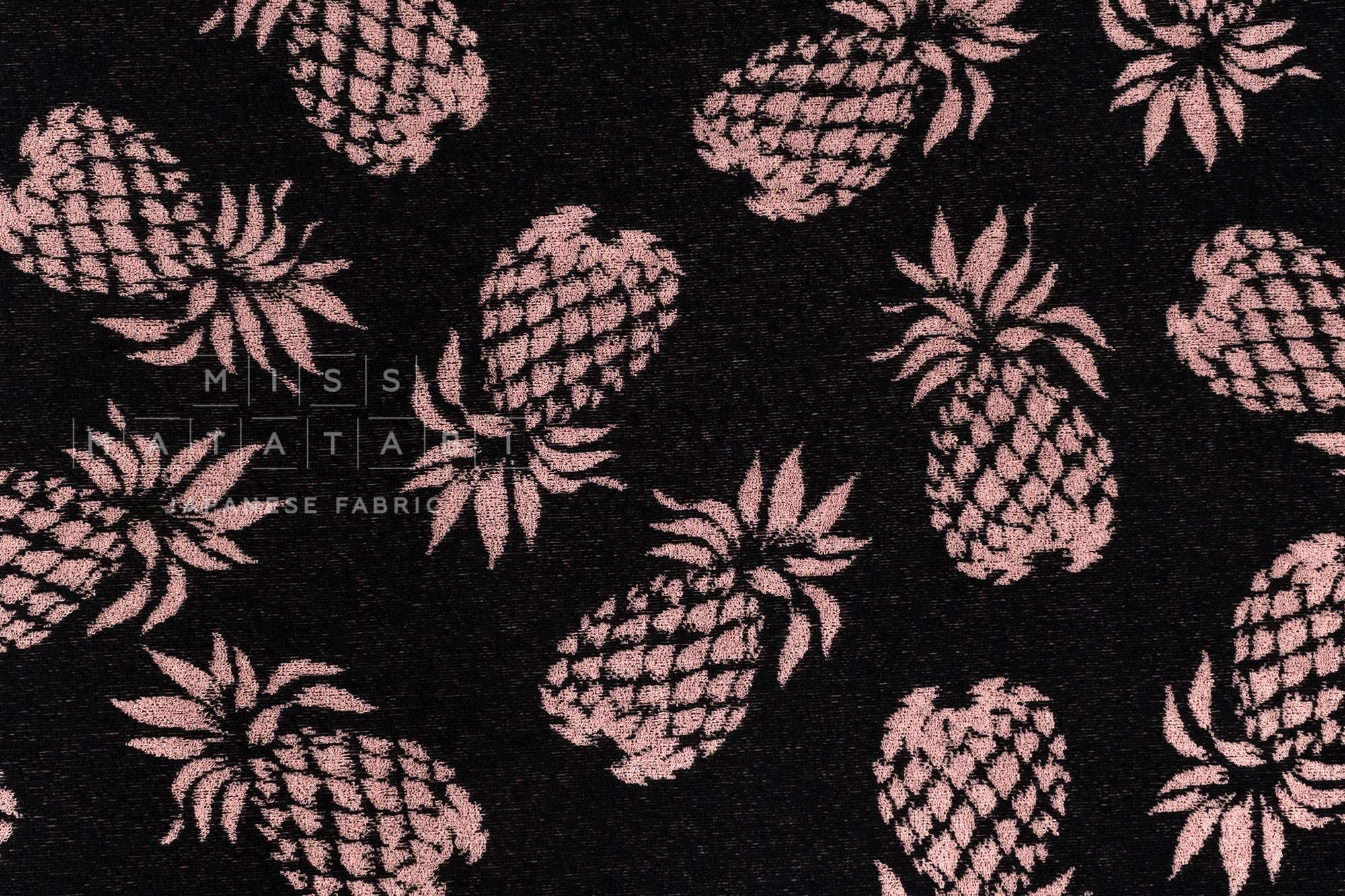Japanese Fabric Jacquard Pile Terrycloth - black, pink - 50cm