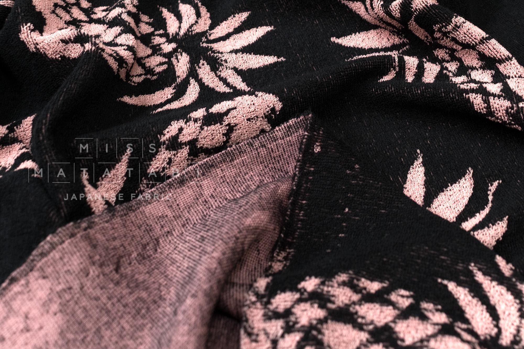 Japanese Fabric Jacquard Pile Terrycloth - black, pink - 50cm