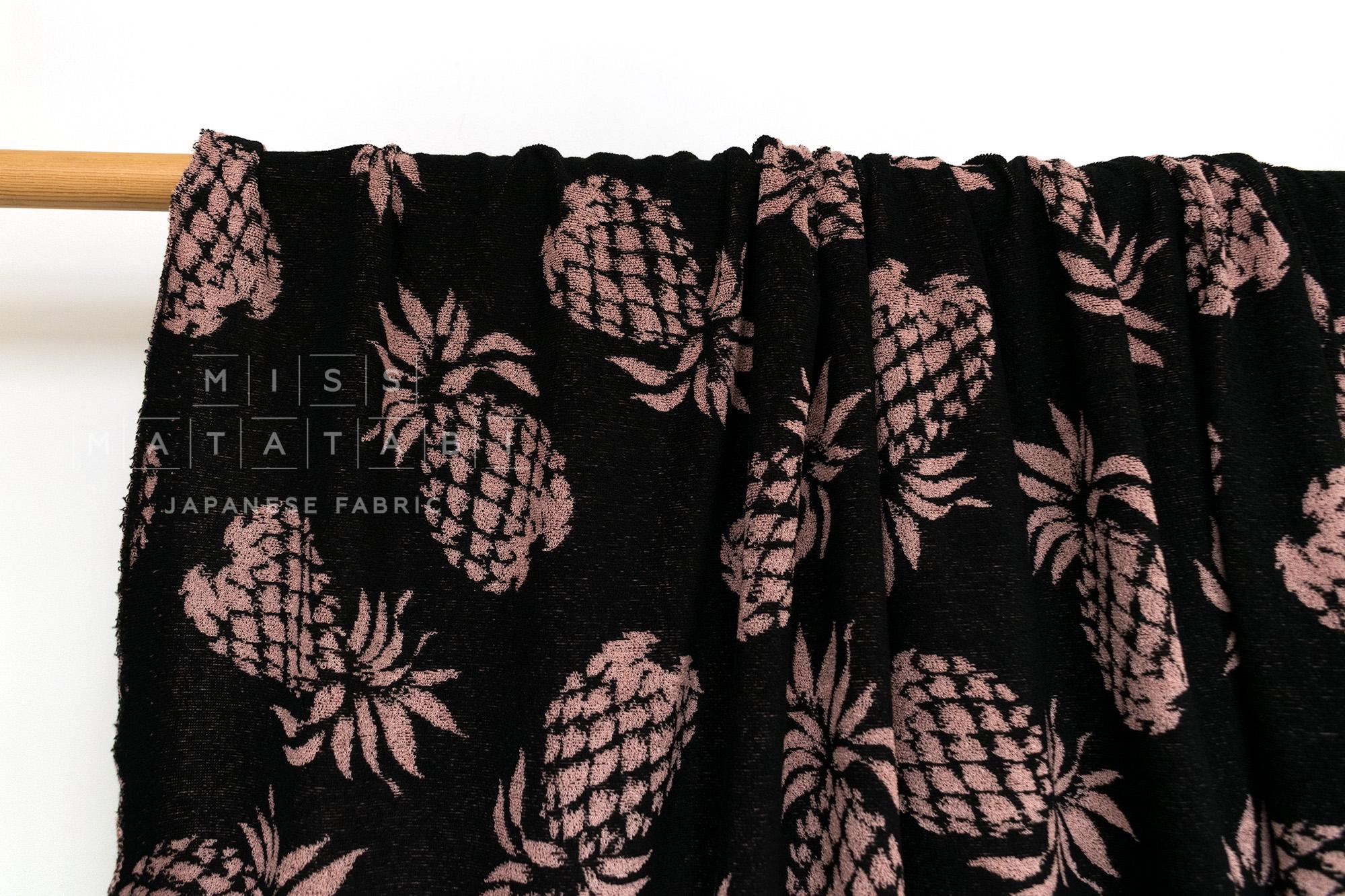 Japanese Fabric Jacquard Pile Terrycloth - black, pink - 50cm