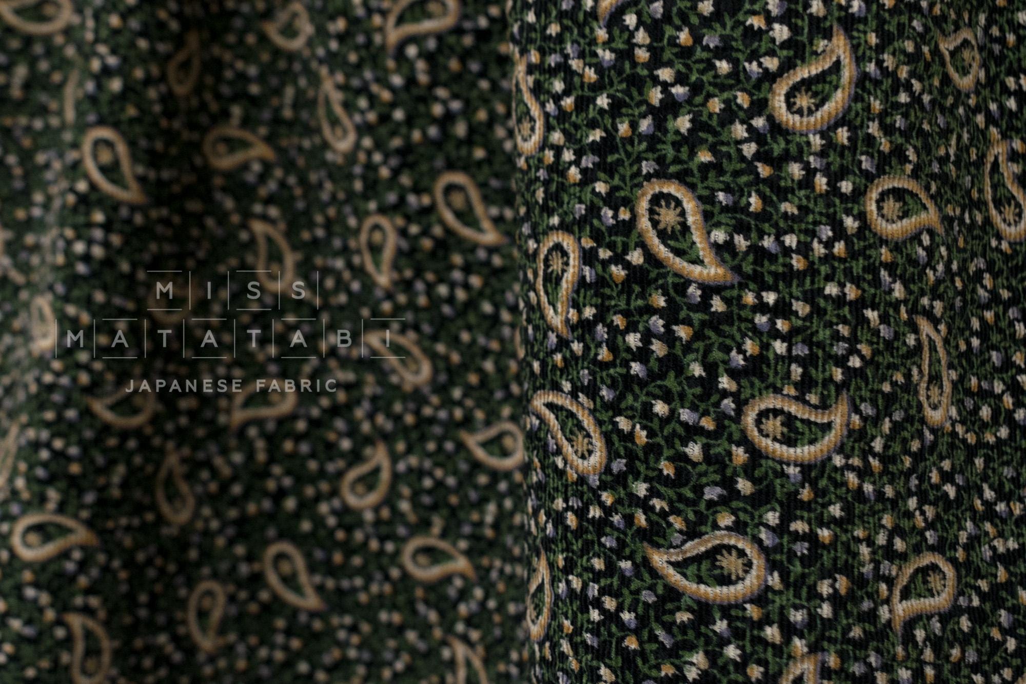 Japanese Fabric Ripple Corduroy Ditsy - black, green - 50cm