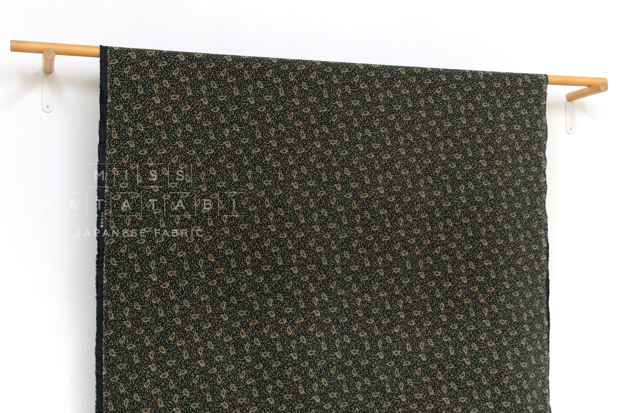 Japanese Fabric Ripple Corduroy Ditsy - black, green - 50cm