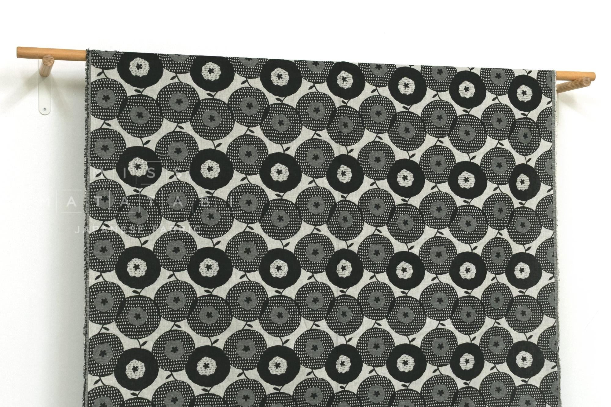 Japanese Fabric Yarn Dyed Woven Jacquard Maru Hana - black - 50cm