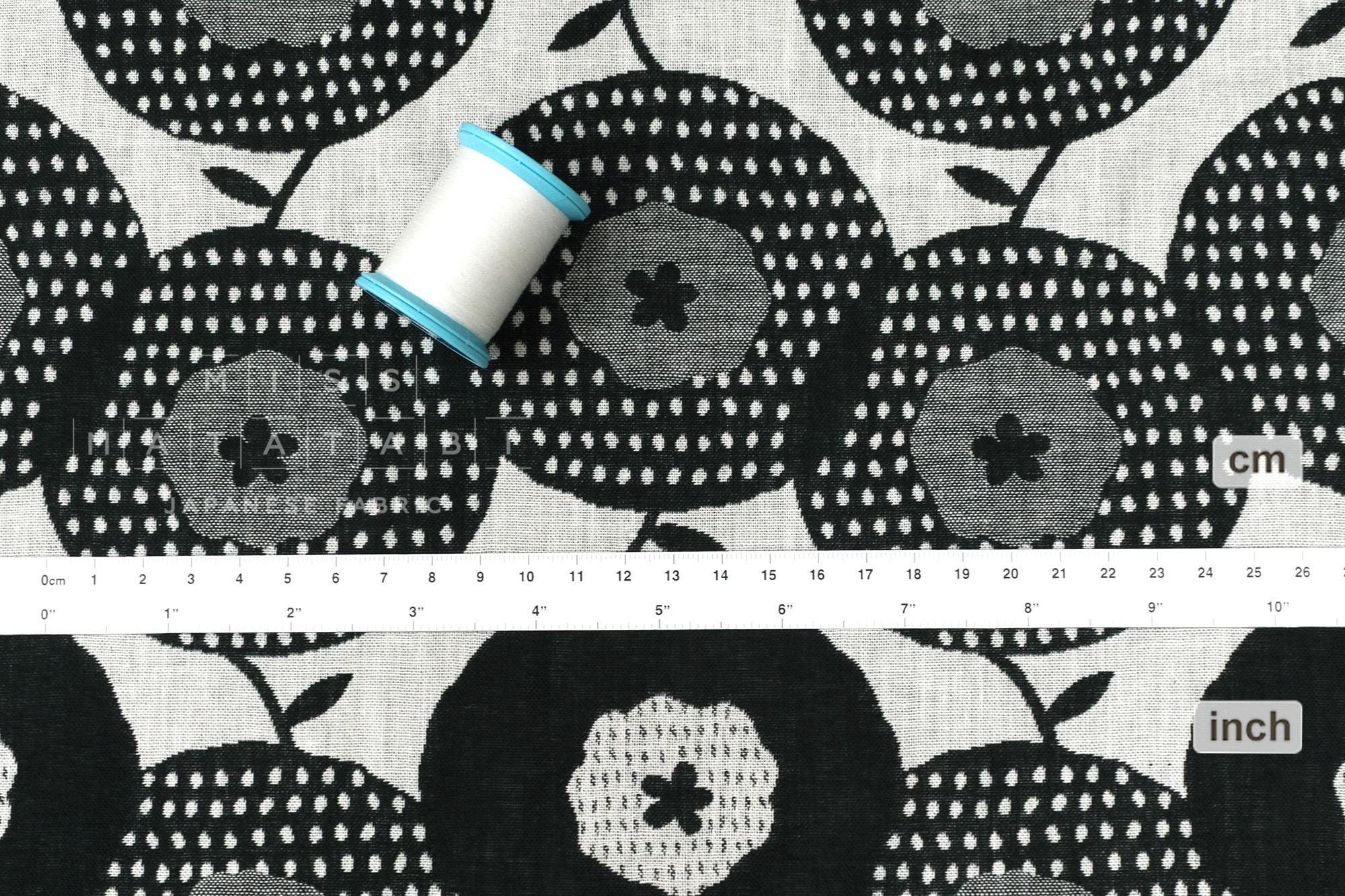 Japanese Fabric Yarn Dyed Woven Jacquard Maru Hana - black - 50cm