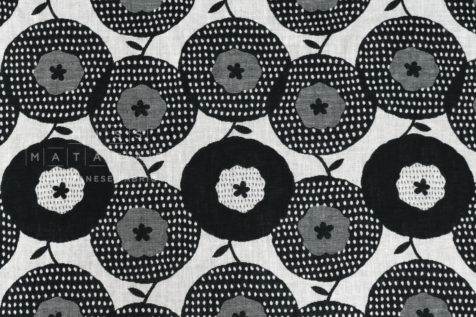 Japanese Fabric Yarn Dyed Woven Jacquard Maru Hana - black - 50cm