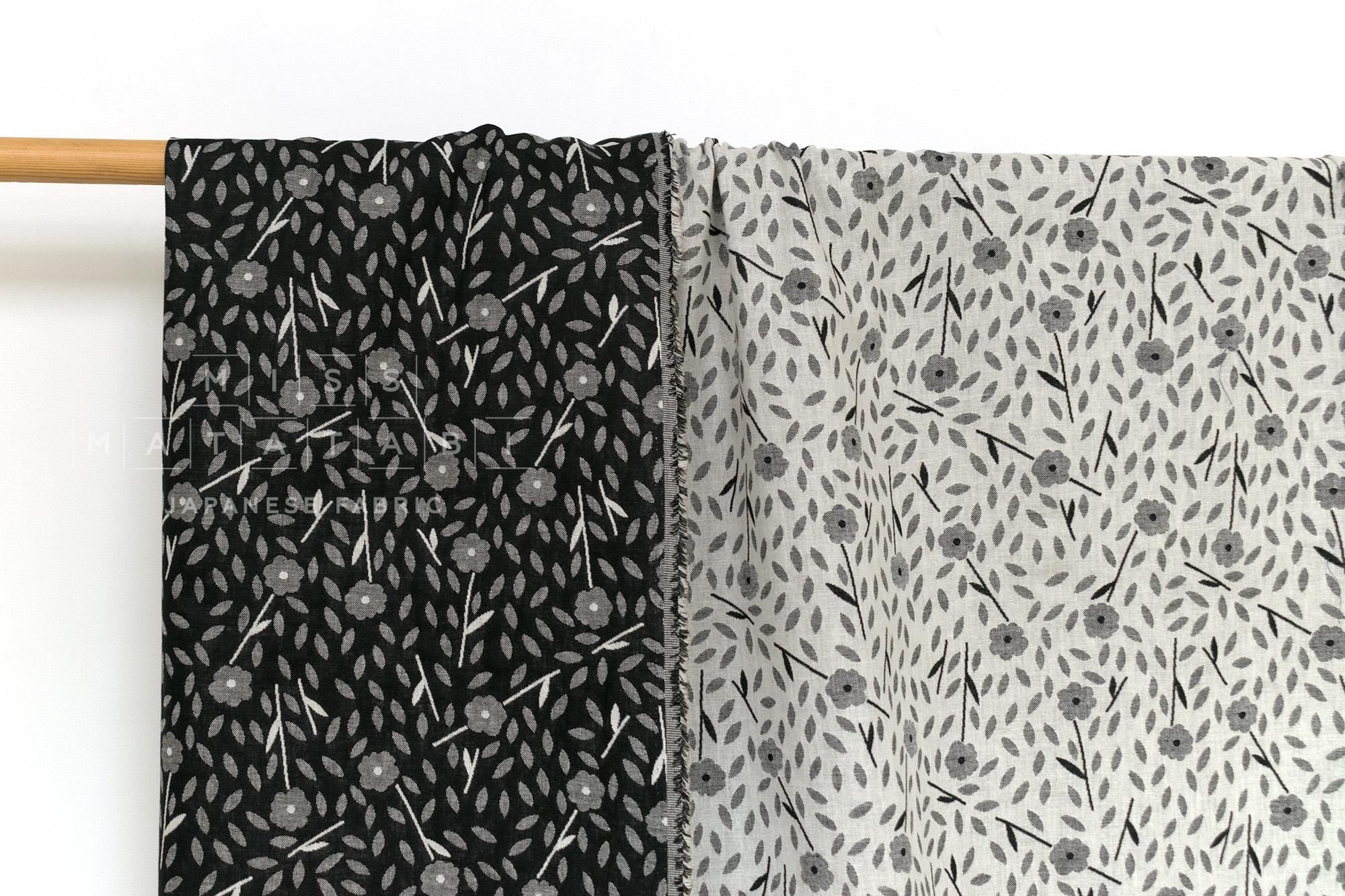 Japanese Fabric Yarn Dyed Woven Jacquard Sweet Floral - grey, black - 50cm