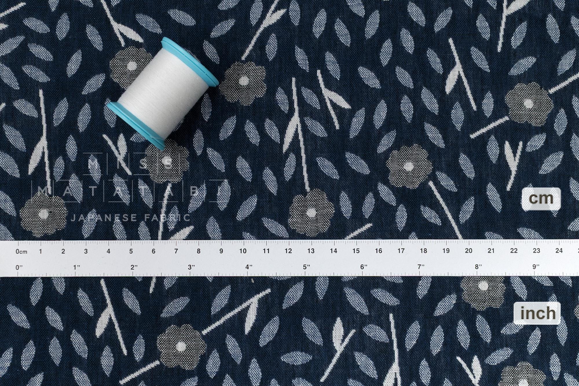 Japanese Fabric Yarn Dyed Woven Jacquard Sweet Floral - navy blue - 50cm