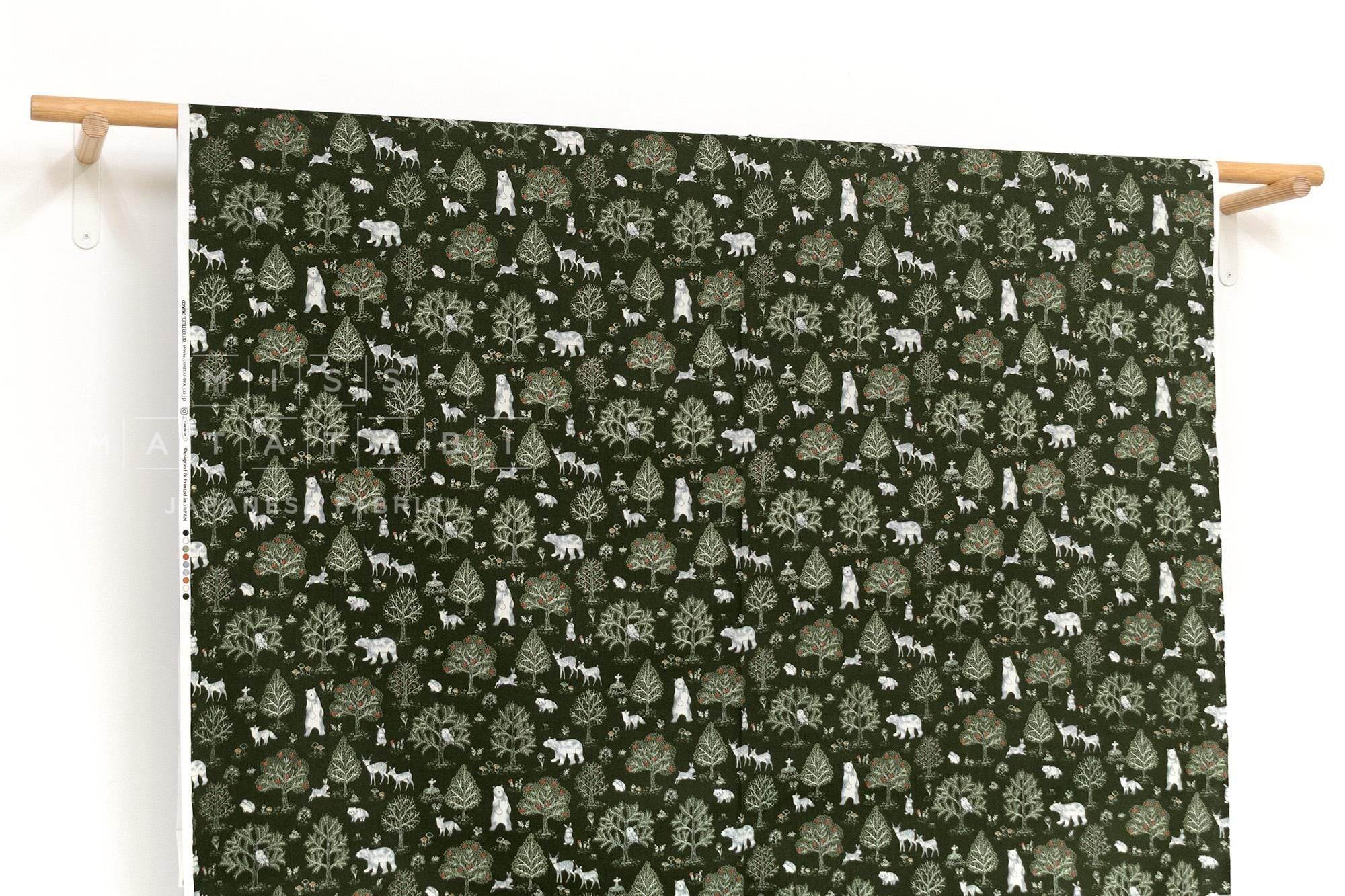 Japanese Fabric Not Scary Bear Forest - green - 50cm