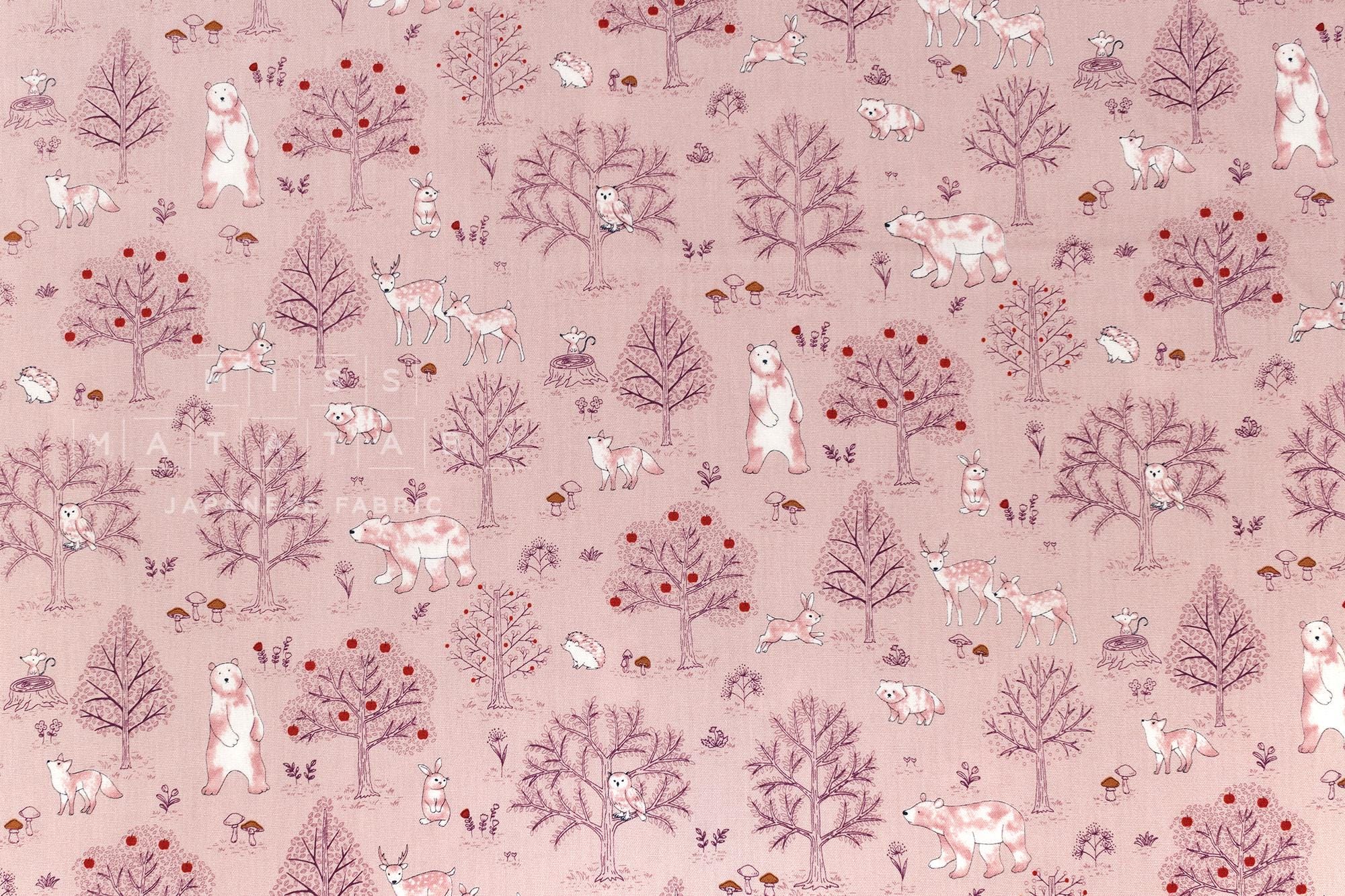 Japanese Fabric Not Scary Bear Forest - pink - 50cm