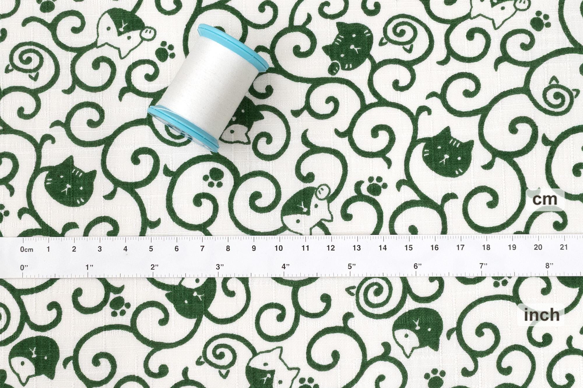 Japanese Fabric Karakusa Cats - green - 50cm