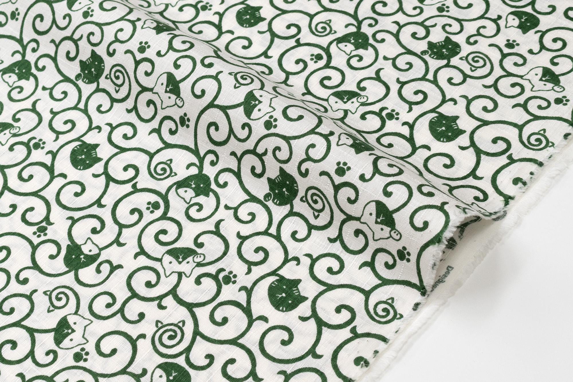 Japanese Fabric Karakusa Cats - green - 50cm