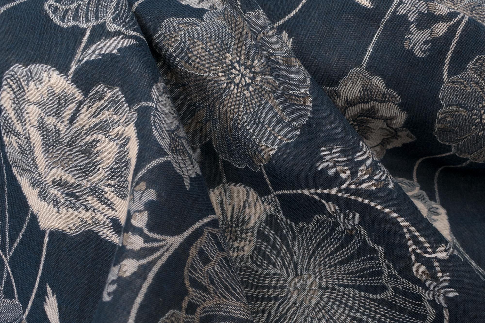 Japanese Fabric Yarn Dyed Woven Poppy Jacquard - navy blue - 50cm