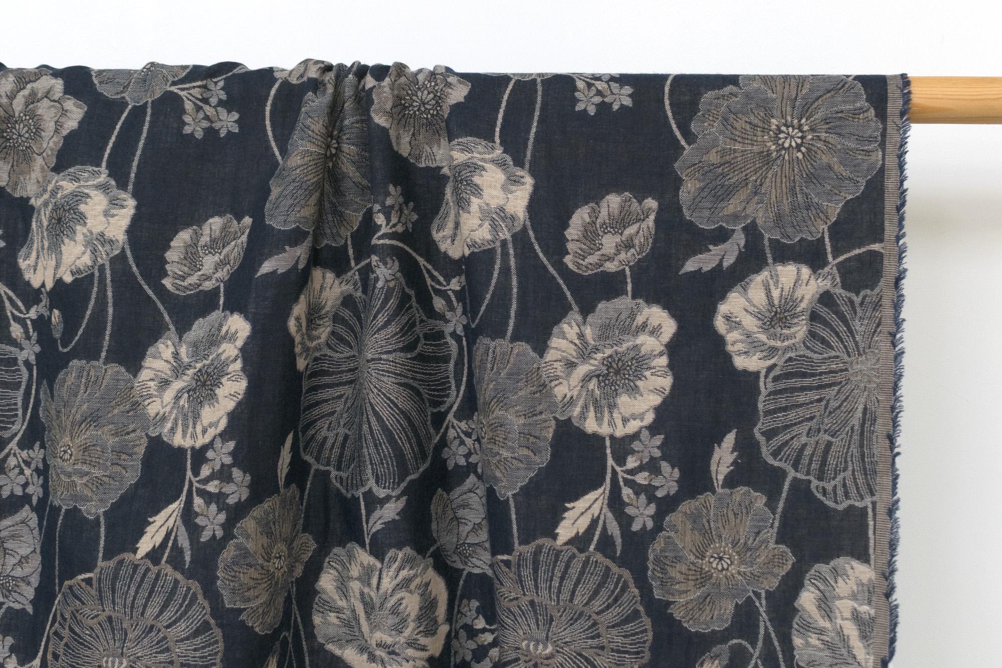 Japanese Fabric Yarn Dyed Woven Poppy Jacquard - navy blue - 50cm