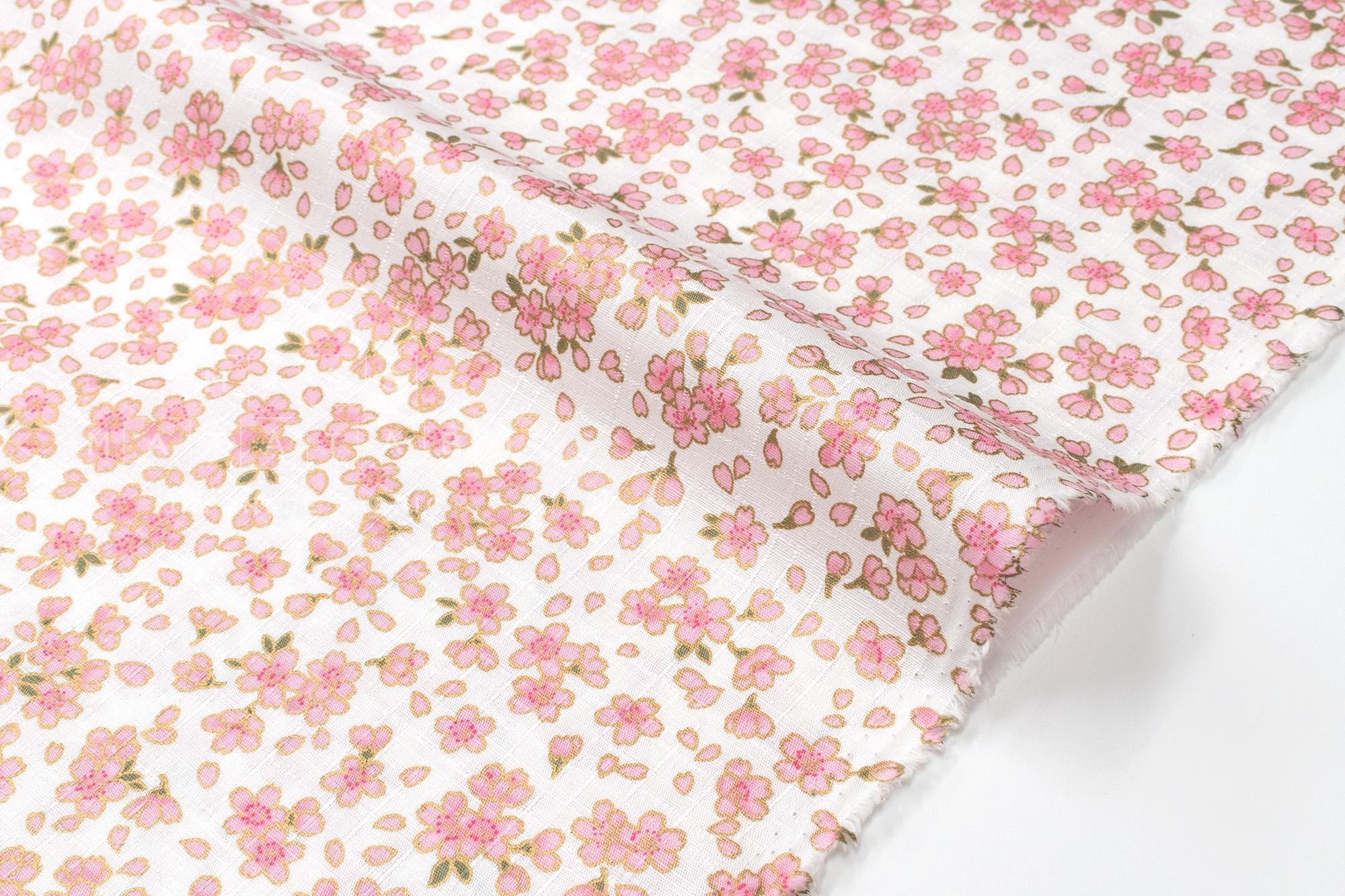 Japanese Fabric Pretty Little Sakura Blossom - pink, gold, cream - 50cm