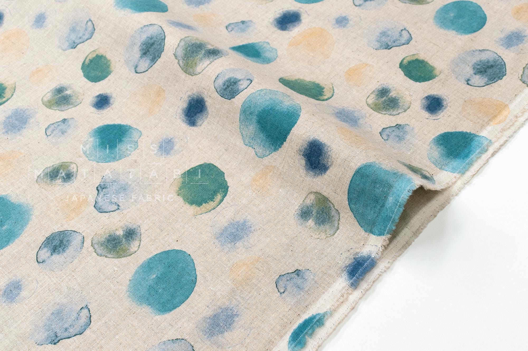 Japanese Fabric Watercolor Linen Blend - teal, green - 50cm